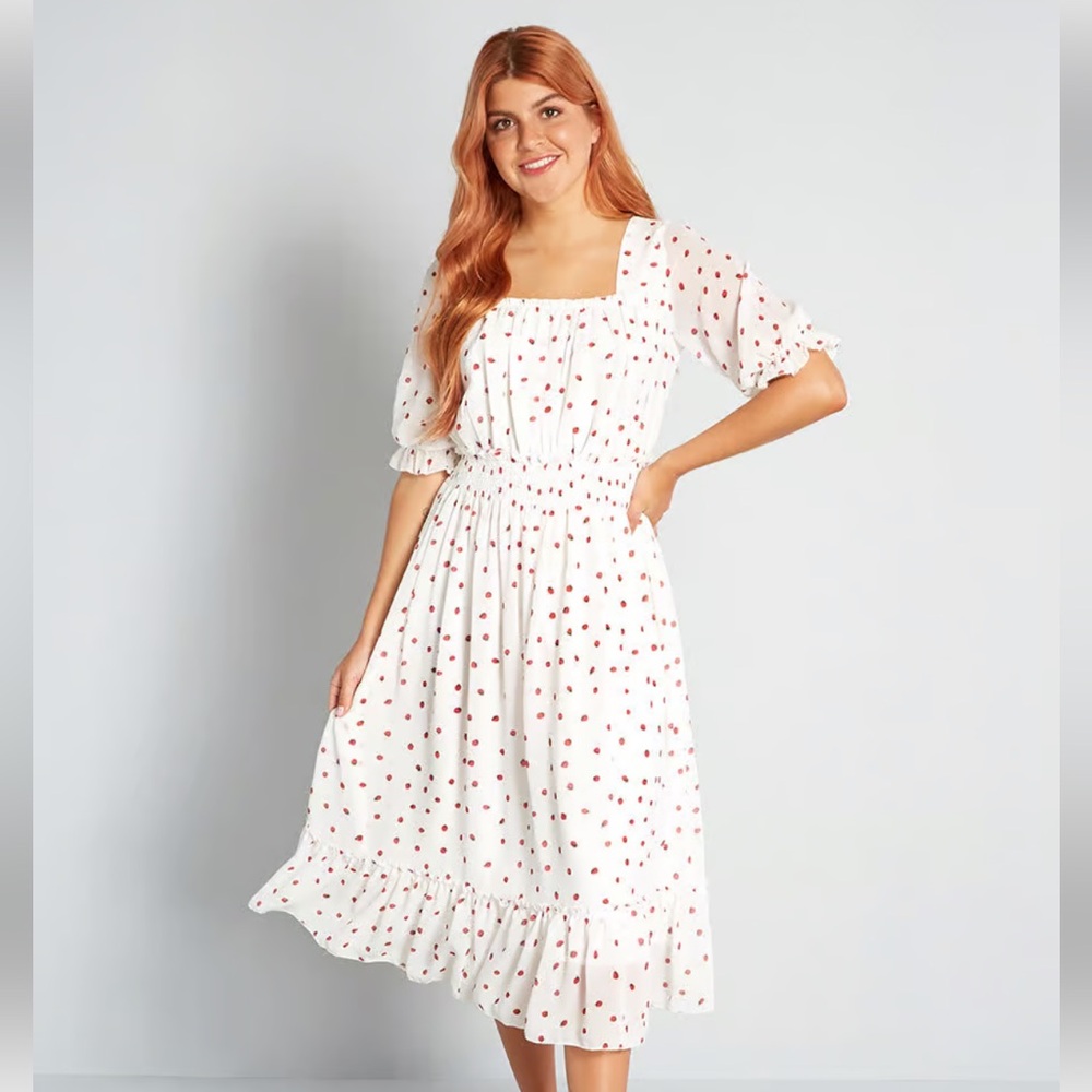 ModCloth White Strawberry Dress